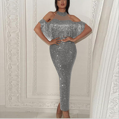silver grey net with sequins 60&quot; wide