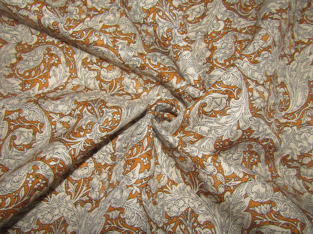 100% Linen Brown printed Fabric ~ 58&quot; wide [11476]
