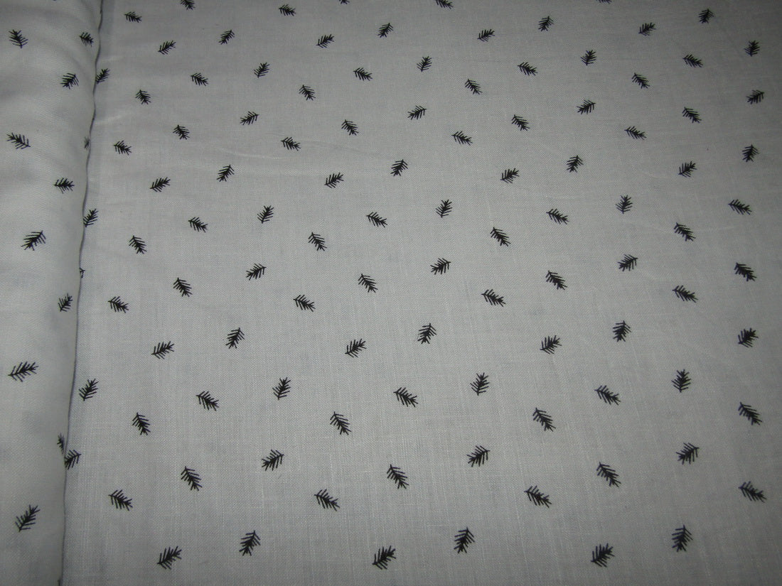 100% Linen 60s lea White with Black Leaf Motif Fabric 58" wide [11482]