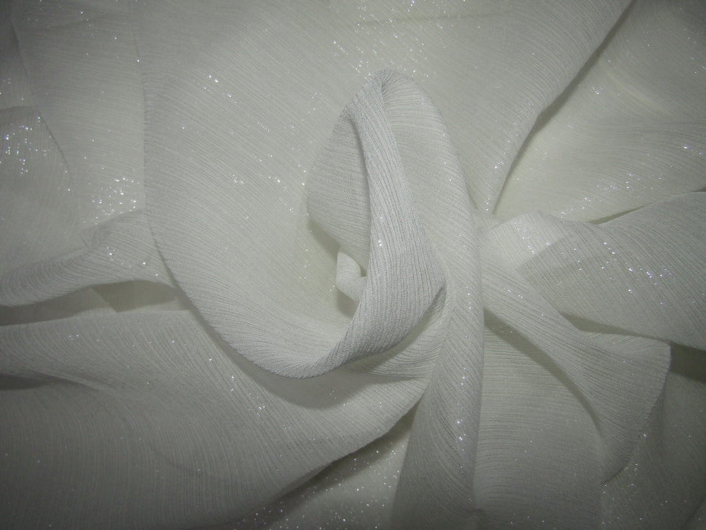 White~100% silk chiffon fabric 44 inches-SILVER SHIMMER id=10267