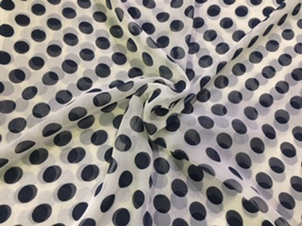 Georgette Fabric Ivory with Blacks Dots single length 2.30 mtr 44&quot; wide