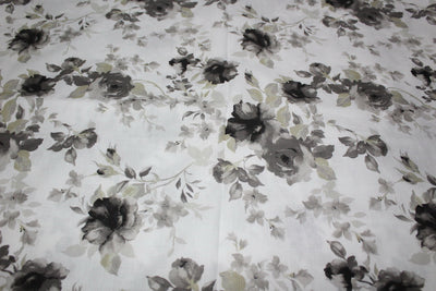 100% linen beautiful black grey and white floral print fabric 58" wide [9907]