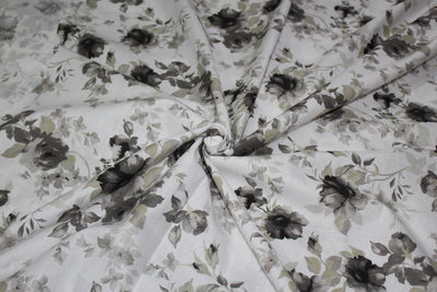 100% linen beautiful black grey and white floral print fabric 58" wide [9907]