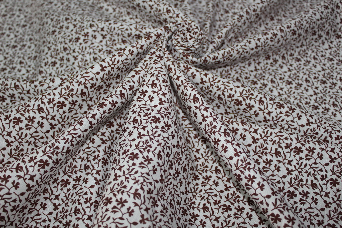 100% Linen Beautiful Brown Floral Print Fabric 58" wide [10131]
