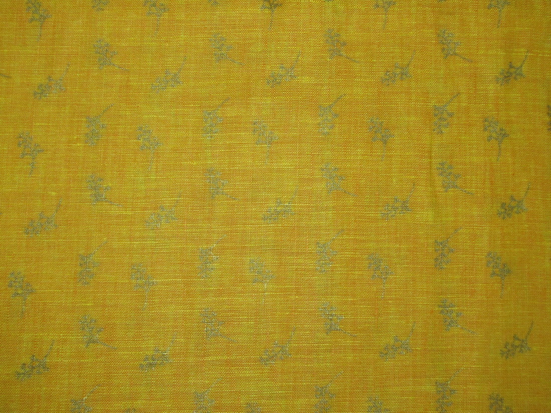 Superb Quality Linen Mango with gold foil print fabric ~58&quot;  wide