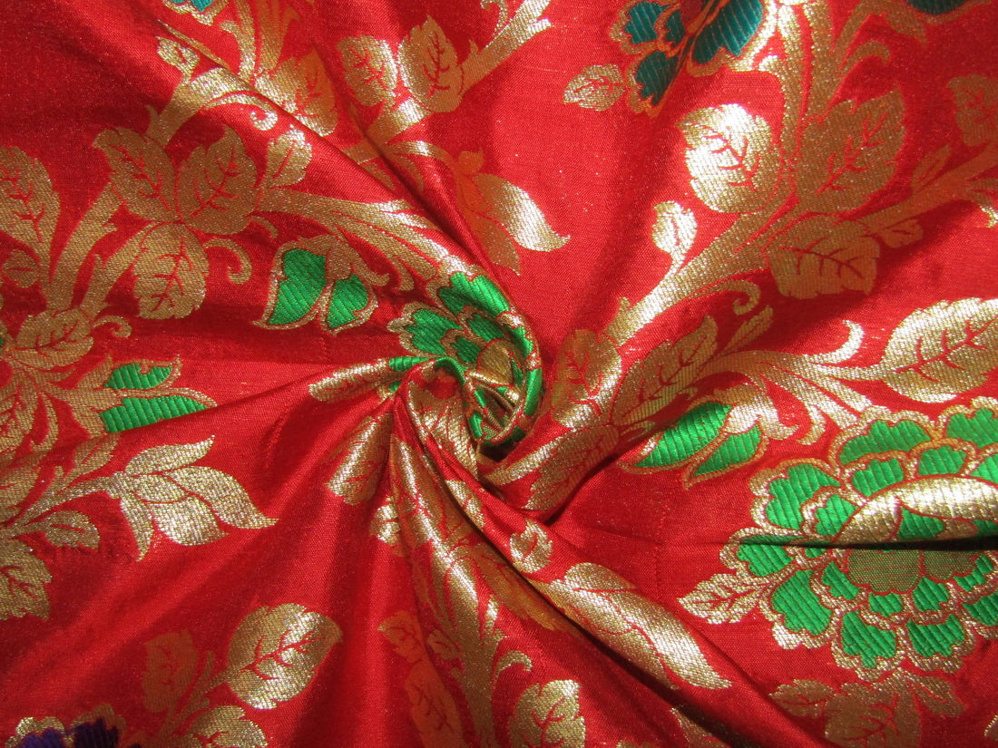 100% silk Brocade fabric red/purple/green/blue x metallic gold 44&quot;wide BRO656[1]