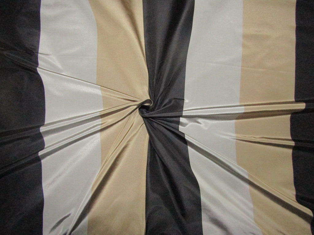 100% silk taffeta black grey and gold stripe fabric 54&quot; SINGLE LENGT TAFS164[2]