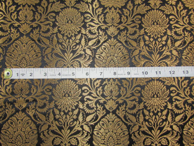 Silk Brocade fabric Black x metallic gold color 44" wide BRO776[4]