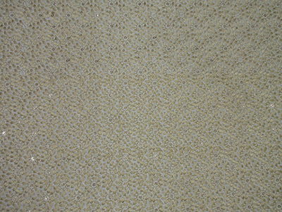POLYESTER RAW SILK FABRIC 44&quot; CREAM embroidered with gold sequence FF51 [C]