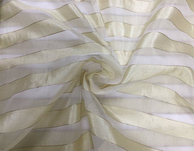 100% silk organza gold and ivory stripe fabric 54&quot; by the yard [11074]