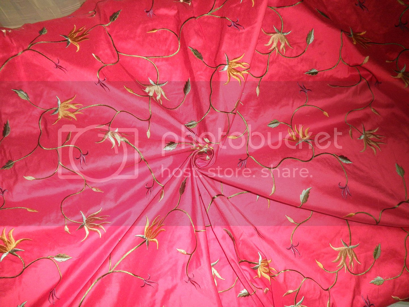 Pure SILK DUPIONI Fabric Floral Embroidery DUPE9[2]