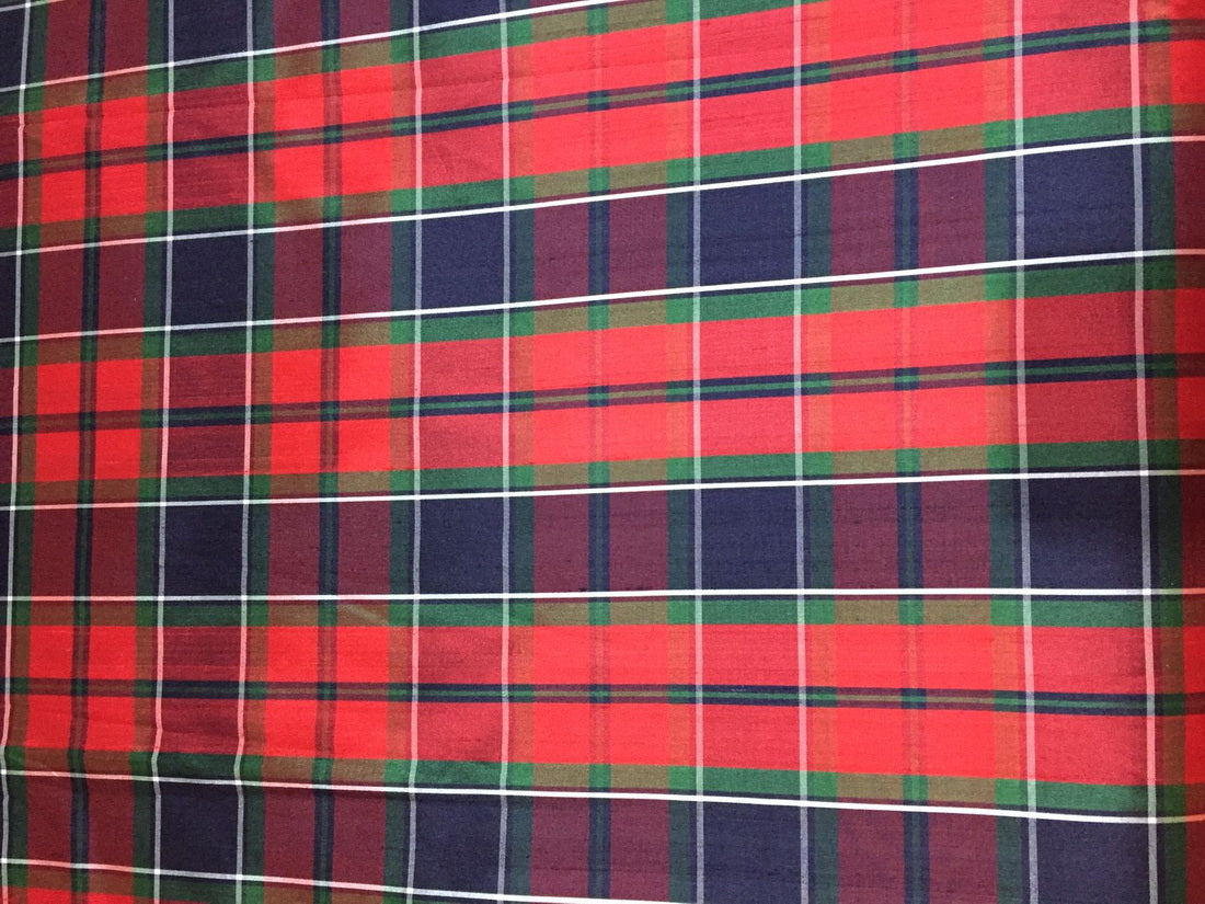 100% Pure Silk dupion Fabric red Scottish tartan plaids red navy green 44" wide DUPC123[1] [11209]