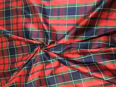 100% Pure Silk dupion Fabric red Scottish tartan plaids red navy green 44" wide DUPC123[1] [11209]