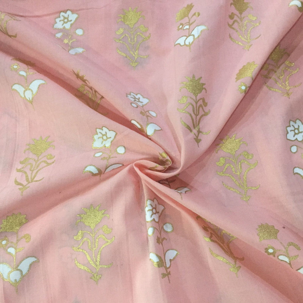 100% Cotton Printed peachy pink floral golden jacquard Fabric 44" wide [11352]