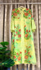 Handpainted 100% crepe silk unstitched kurta with gold embellished tulips on a lemon green background