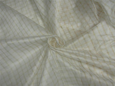 Silk / cotton chanderi fabric PLAIDS ivory x gold 44&quot; wide [11071]