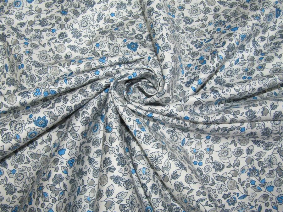 100% Cotton Satin Ivory, grey & amp blue 58" Color print Using Discharge Printing Method [8691]