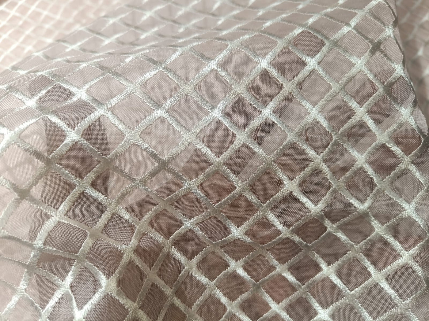 100 % Silk Organza Embroidery Plaid Semi Sheer Fabric 44" wide available in three colors[12306]