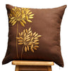 Pure SILK DUPIONI Fabric Floral Embroidery copper brown