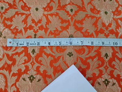 Silk Brocade King Khab fabric orange, nude pink, green and metallic gold color 36" wide BRO868[1]