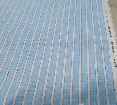 100% Linen Ivory and Blue stripe 60's Lea Fabric 58" wide [10799]