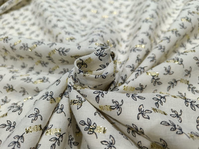 100% Cotton Print with gold metallic motif Fabric 58" wide sold by the yard [12227]