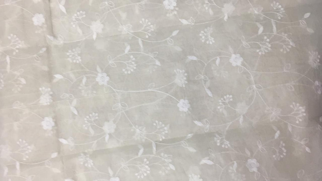 100 % Cotton organdy fabric floral ivory colour embroidered single length 2.70 yards 44" wide[9226]