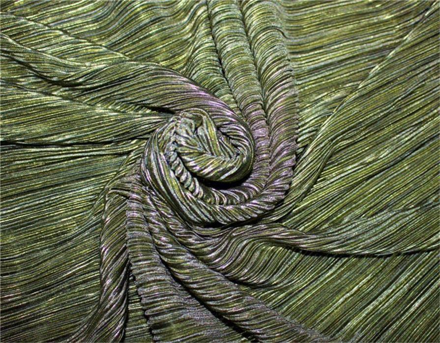 Green x Gold Lurex Pleated Fabric ~ 58&quot; wide