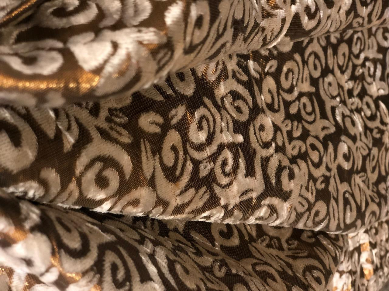 White Devore Viscose Burnout Velvet fabric ~ 44" wide antique gold available in 2 designs floral vines and abstract [18313/14]                         ++