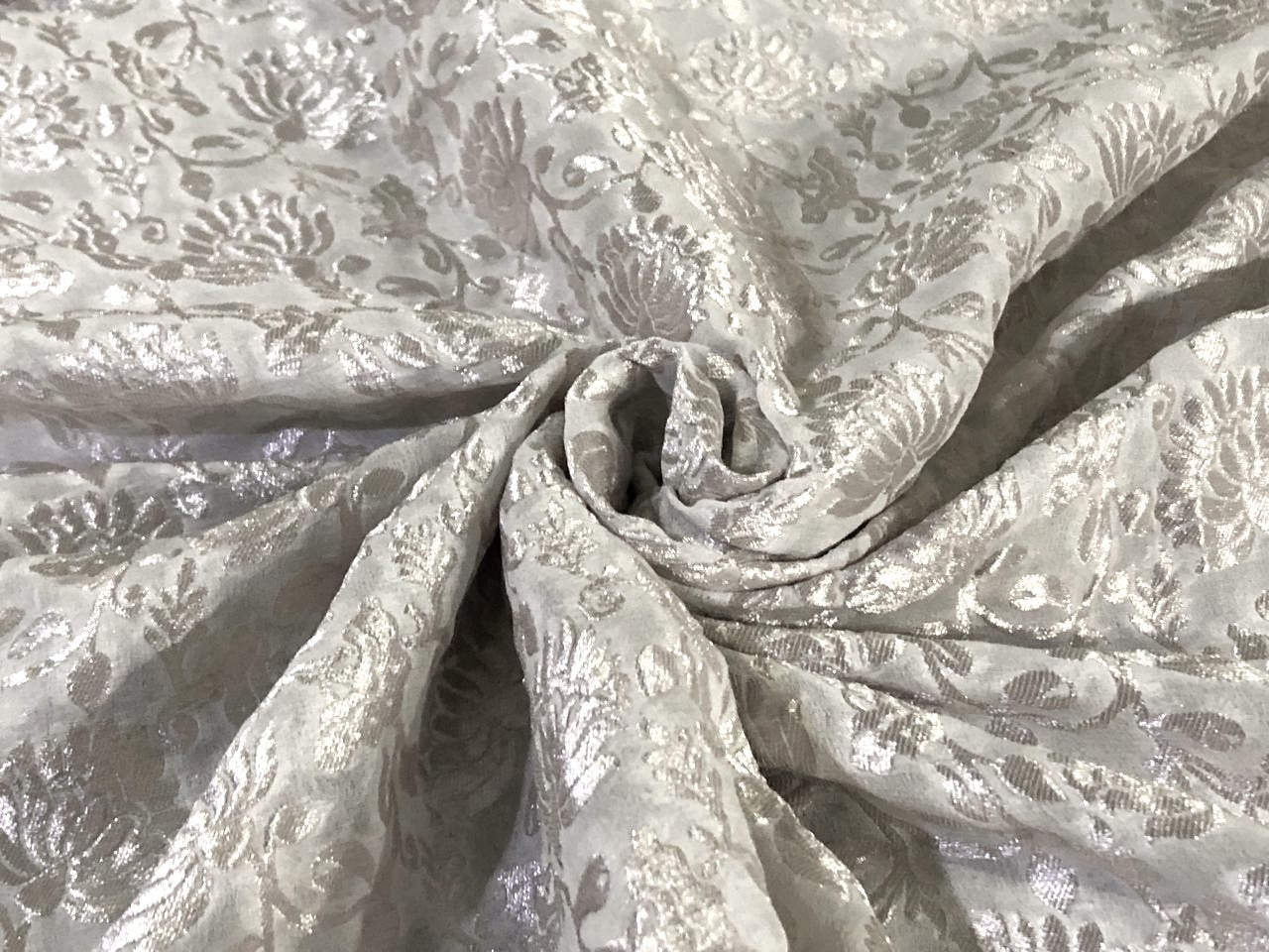 100% Silk CHIFFON fabric available in 3 colors white ivory and silver /white ivory and gold/white ivory and white gold BRO932[1/2/3]