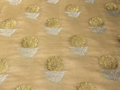 100% PURE Silk Brocade fabric 44" wide FLOWER MOTIF AVAILABLE IN 2 COLORS gold and orange BRO1016[5/6]