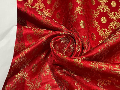 Silk Brocade fabric  44" wide BRO905 available in 6 colors [EMERALD GREEN/ BLUEISH GREY /BLACK/ WINE /RED/ MANGO YELLOW][15485/15487