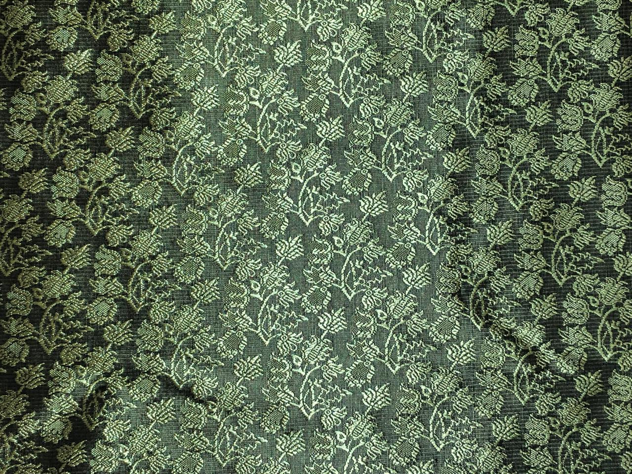 Silk Brocade fabric green and khaki green floral jacquard BRO1070[1]