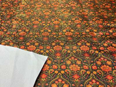 Silk Brocade fabric FLORAL jacquard available in 2 colors  TEAL,BURNING ORANGE ,GOLDEN YELLOW AND MANGO,GREEN, IVORY  56" BRO1009[3/4]