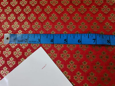 Silk Brocade fabric Red with metallic gold and green motif Jacquard color 44" wide BRO895[2]