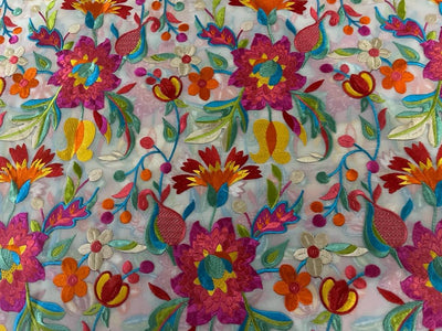 Georgette Multi Color Floral Embroidery available in three colors [ivory white/green/peach] 44" wide