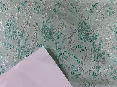 SILK BROCADE FABRIC Light Sea Green colour 44" wide BRO272[1]