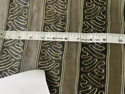 SILK ORGANZA FABRIC stripes with embroidery available in 2 colors [gold and slate blue 3200/3201]