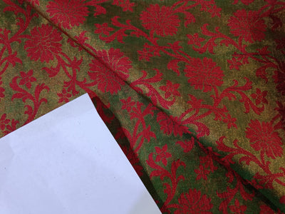 Silk Brocade fabric Semi Sheer Metallic,Red & Green color 44" wide BRO240[6]