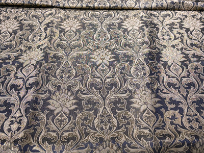 Silk Brocade fabric 44" antique gold jacquard motifs with vines available in 2 colors navy and black  BRO1054