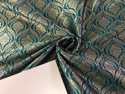 Brocade  Metallic GOLD fabric 44 inch wide available in 4 colors RED,TEAL,CADBURY PURPLE AND DEEP EGGPLANT PURPLE   BRO1011