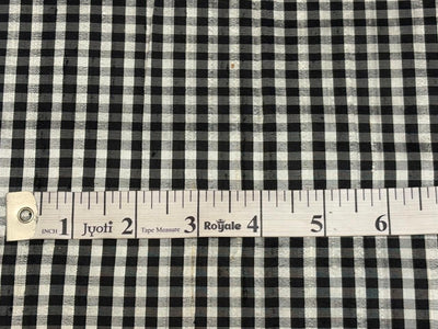 100% silk dupion  black and white Plaids fabric 44" DUPNEWC32[2]