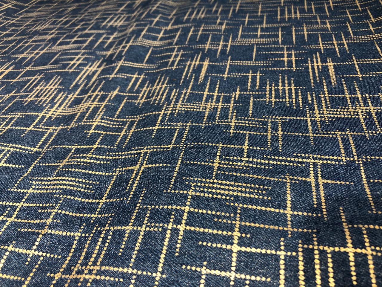 100% Cotton Denim Fabric with foil print 58" wide available in 3 colors light dusty green, light blue and darker blue[17720/21/22]