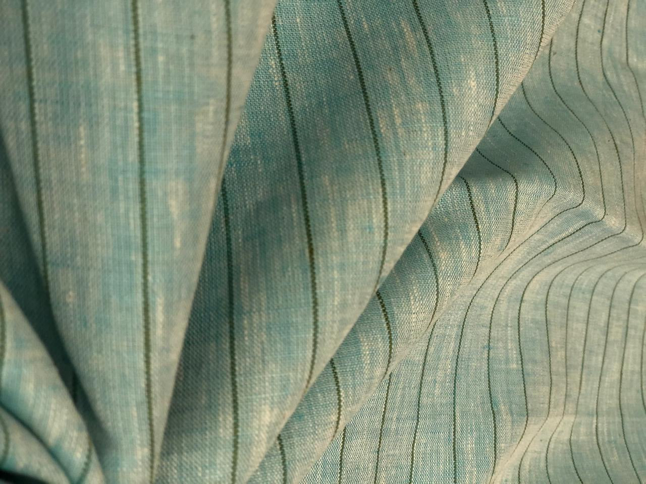 100% Linen stripe 60's Lea Fabric 58" wide available in 2 colors  lime green and sea blue stripes [16895/96]