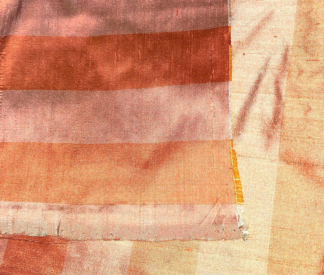SILK Dupioni FABRIC Shades of Orange color Stripes DUPS27[1]