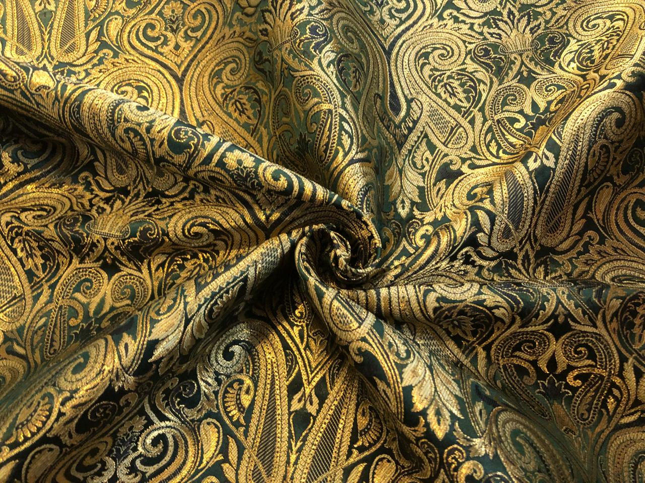 Silk Brocade fabric gold jacquard paisleys available in 3 colors pink/teal , green and red/black  BRO1103