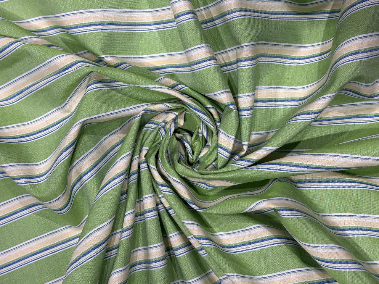 100% Cotton Poplin 56" wide  green ,blue , yellow stripes  [18268]