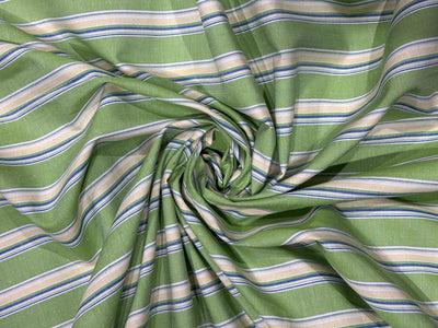 100% Cotton Poplin 56" wide  green ,blue , yellow stripes  [18268]
