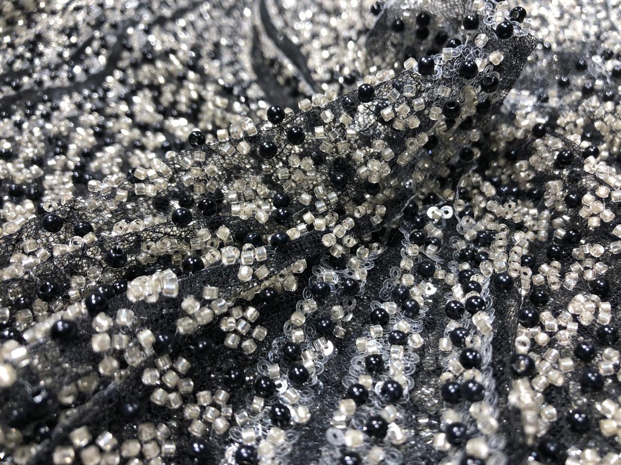 NET fabric with sequins and  pearls available in 2 colors black and white 56" wide [17807/08]