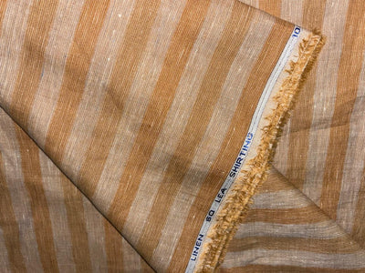 100% Linen stripe 60's Lea Fabric 58" wide beige and brown stripe [17195]